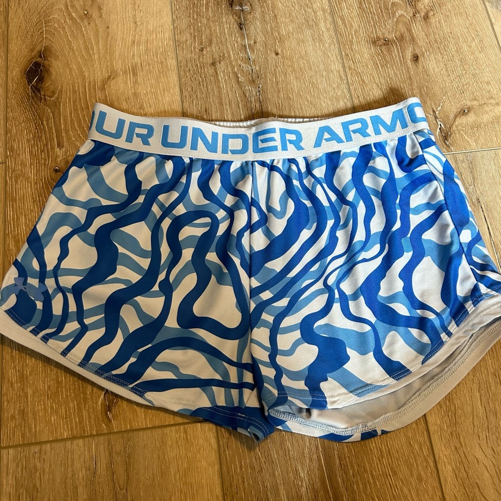 UNDER ARMOUR, Youth Athletic Shorts, Blue, Elastic Waistband, Size: YL